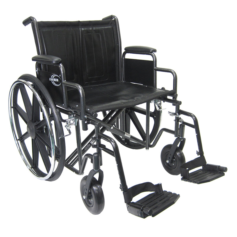 Karman KN-924 24 inch Seat Heavy Duty Wheelchair with Removable Armrest and Adjustable Seat Height