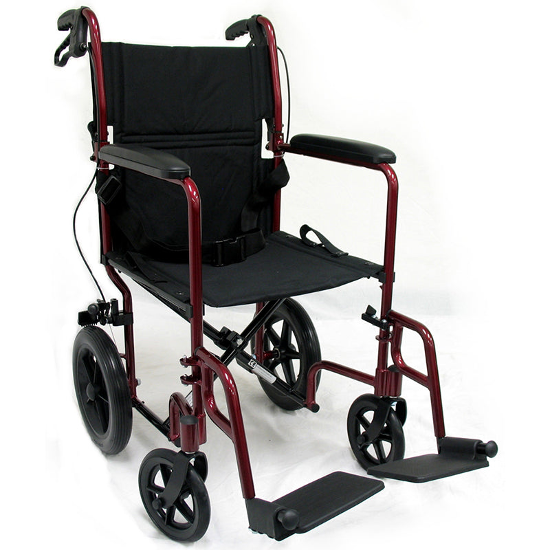 Karman 19 inch Aluminum Lightweight Transport Chair with Hand Brakes, 23 lbs.