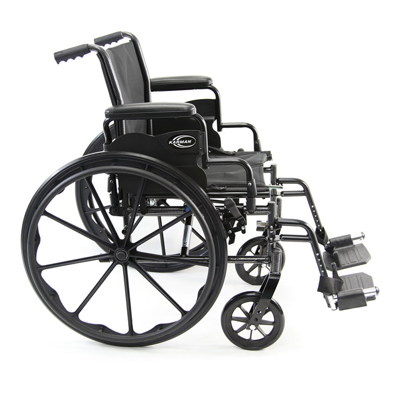 Karman LT-700T 18 inch Height Adujustable Seat 36 lbs. Lightweight Steel Wheelchair with Removable Armrest and Elevating Legrest
