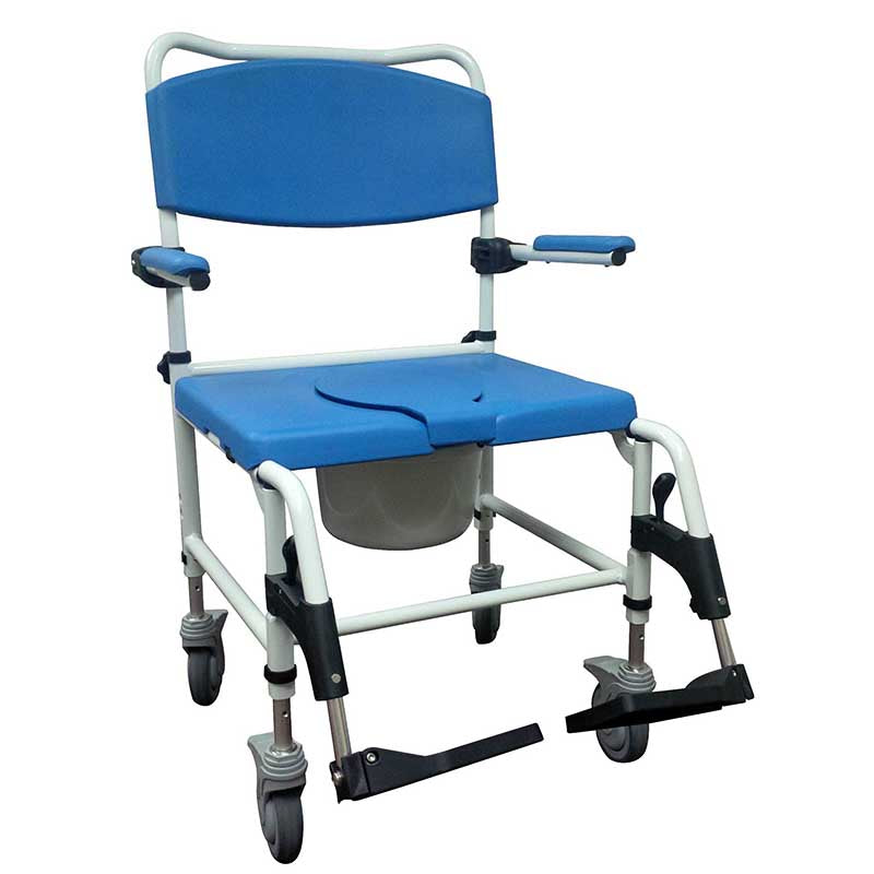 Drive Medical NRS185008 Aluminum Bariatric Rehab Shower Commode Chair with Two Rear-Locking Casters