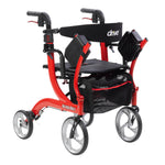 Drive Medical RTL10266DT Nitro Duet Dual Function Transport Wheelchair and Rollator Rolling Walker, Red Now Includes FREE Personal Alarm (A $29.95 Value) While Supplies Last!