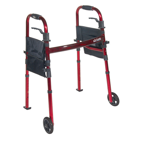 Drive Medical RTL10263KDR Portable Folding Travel Walker with 5" Wheels and Fold up Legs