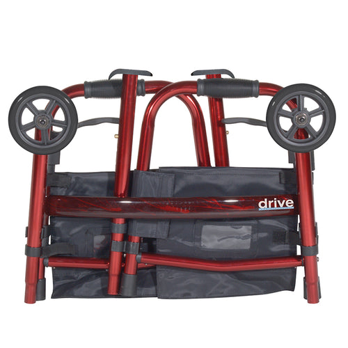 Drive Medical RTL10263KDR Portable Folding Travel Walker with 5" Wheels and Fold up Legs