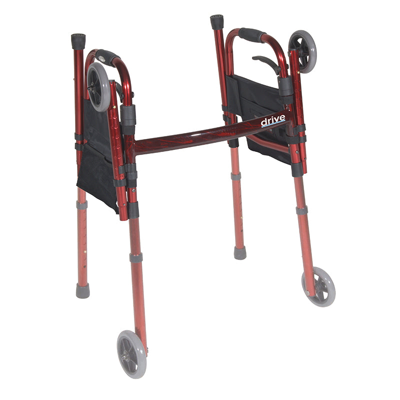 Drive Medical RTL10263KDR Portable Folding Travel Walker with 5" Wheels and Fold up Legs
