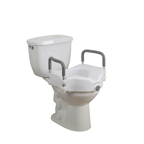 Drive Medical RTL12027RA Elevated Raised Toilet Seat with Removable Padded Arms, Standard Seat