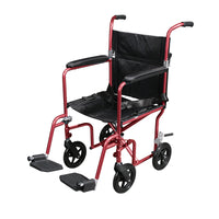 Drive Medical RTLFW19RW-RD Flyweight Lightweight Transport Wheelchair with Removable Wheels, Red