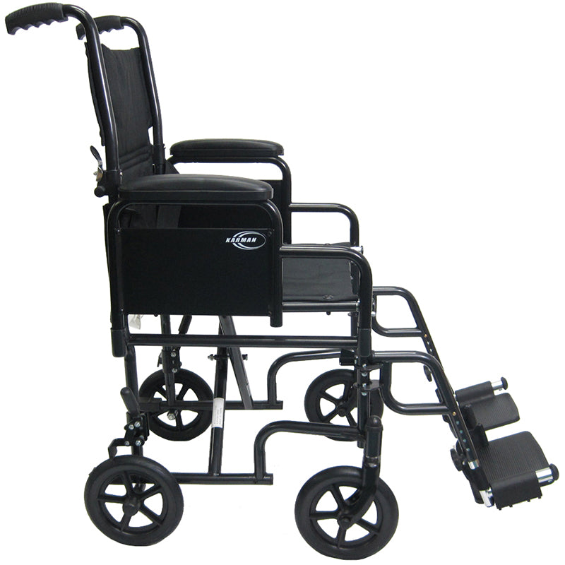 Karman T-2700 19 inch Seat Transport Wheelchair with Removable Armrest and Footrest
