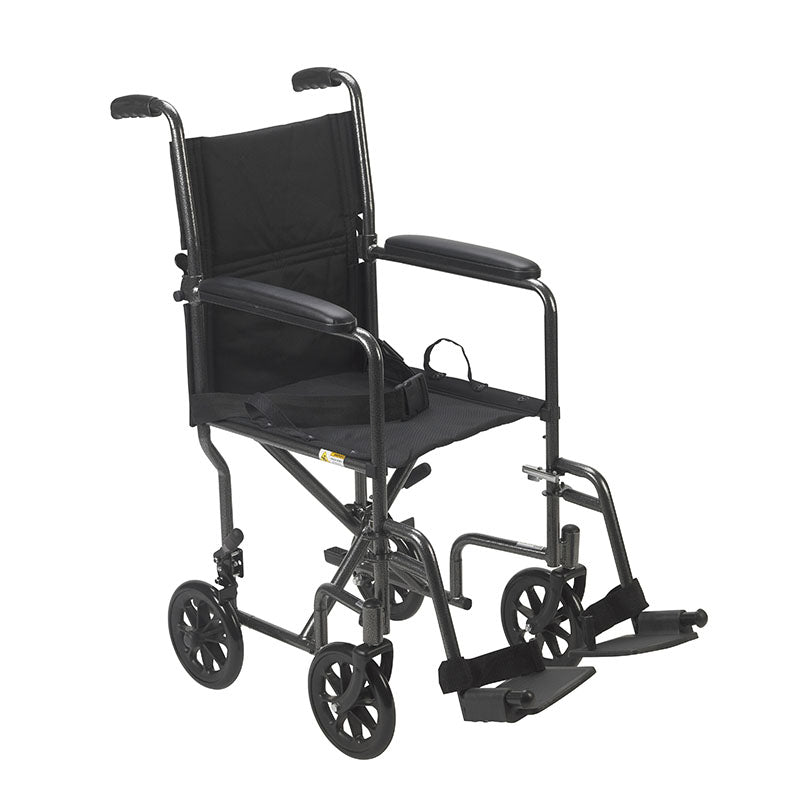 Drive Medical TR39E-SV Lightweight Steel Transport Wheelchair, Fixed Full Arms, 19" Seat