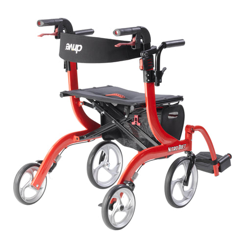 Drive Medical RTL10266DT Nitro Duet Dual Function Transport Wheelchair and Rollator Rolling Walker, Red Now Includes FREE Personal Alarm (A $29.95 Value) While Supplies Last!